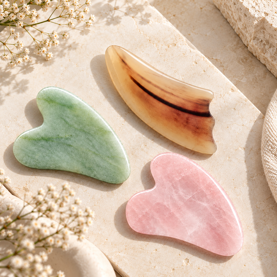 Gua sha - Jade - Quartz Rose - Corne de boeuf